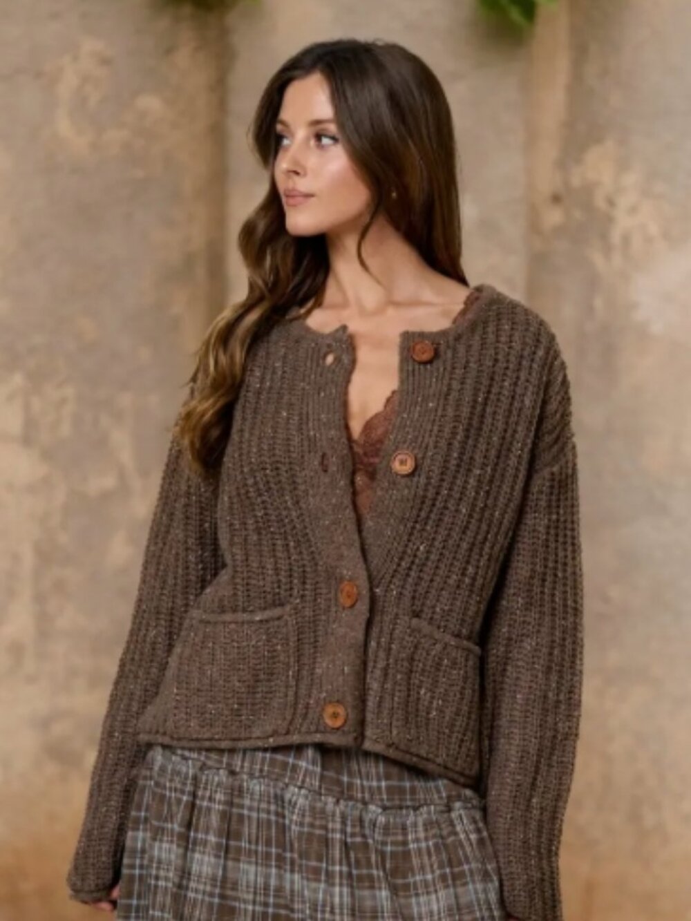 New Fall Trend Marled Button Down Raw Edge Chunky Knit Cardigan - Picture 1 of 7
